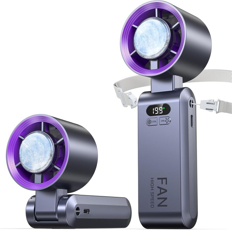 Kimguard Handheld Portable Turbo Fan with Ice Cooler, Speed (1-199) Rechargeable Personal Fan[20000 RPM] Small Pocket Fans for Travel/Outdoor/Home/Office, Purple - Image 1
